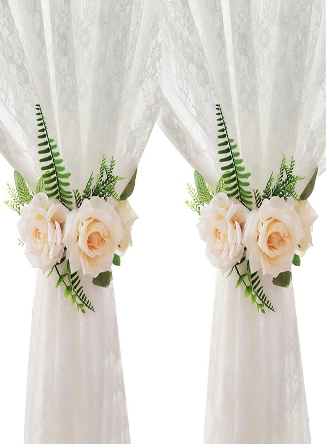 EHERDM 2pcs Flowers Curtain Tiebacks Strong Magnetic Champagne Artificial Rose Curtain Holdbacks for Curtains Drapes Window Fancy Curtain Buckle Strap for Home Bedroom Decorative - Image 1